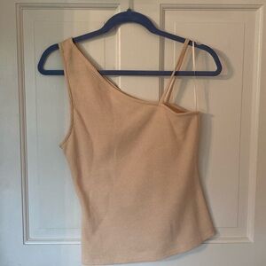 Boutique NWOT one shoulder waffle cream top